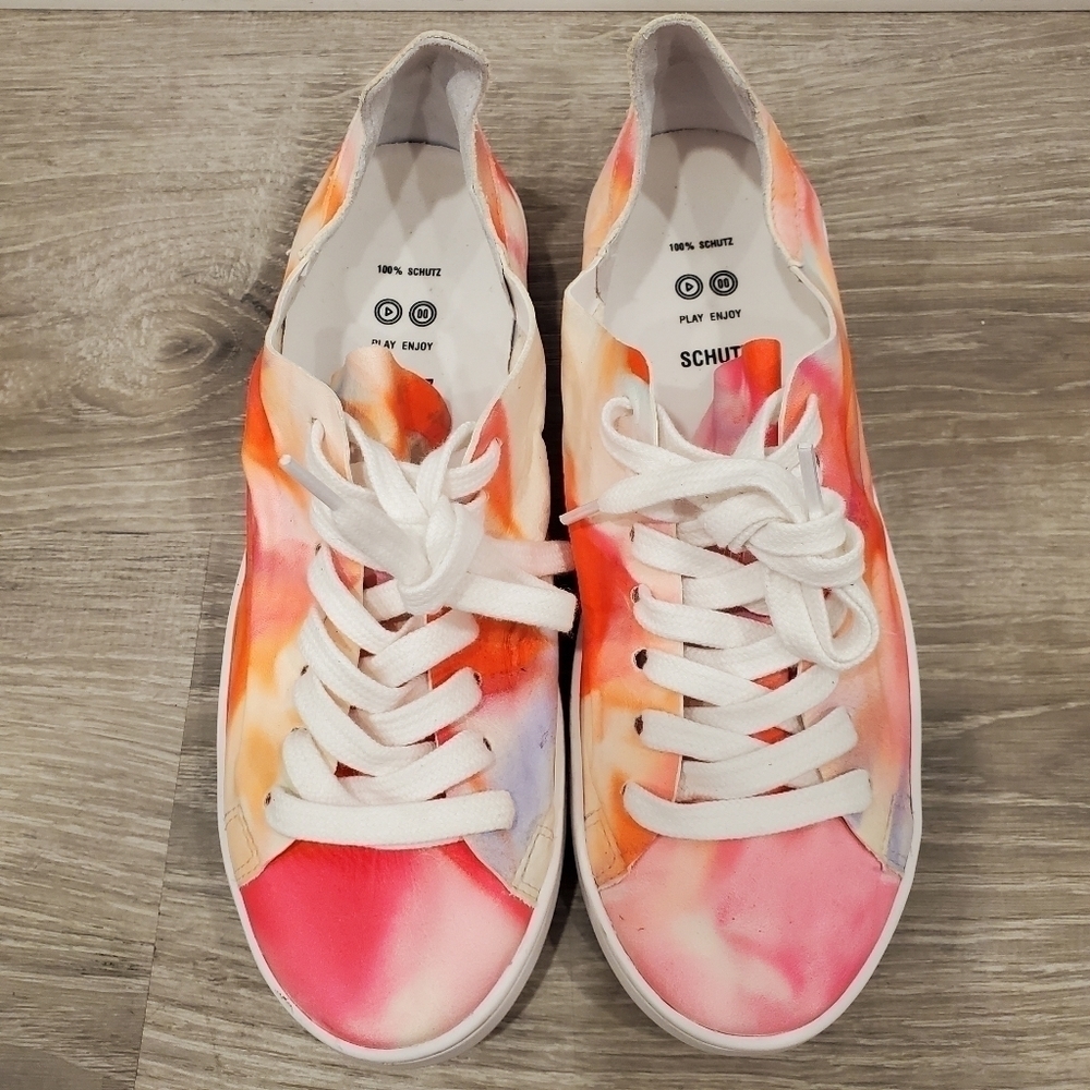 NEW Schutz Ofelia Tie Dye Neon Soft Leather Sneakers - Picture 3 of 8
